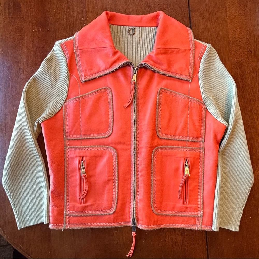 One Girl Who Mixed Media Genuine Leather/Knit Jacket Sz L Like New - Picture 3 of 9